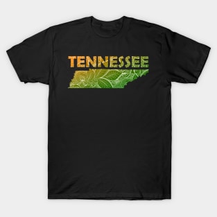 Colorful mandala art map of Tennessee with text in green and orange T-Shirt